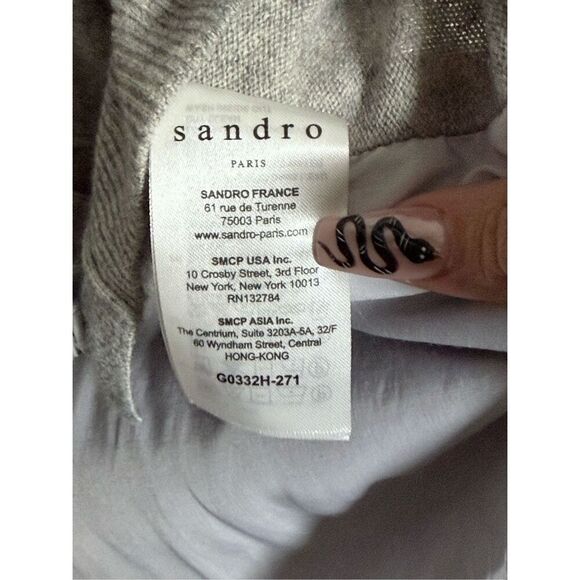 Sandro Paris Cashmere Blend Lightweight Gray Girl Split Back Button Cardigan M - Picture 6 of 16